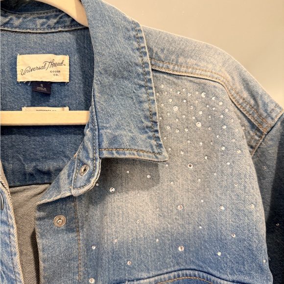 Universal Thread Light Blue Denim Button-Up Shirt with Rhinestones - Picture 2 of 2